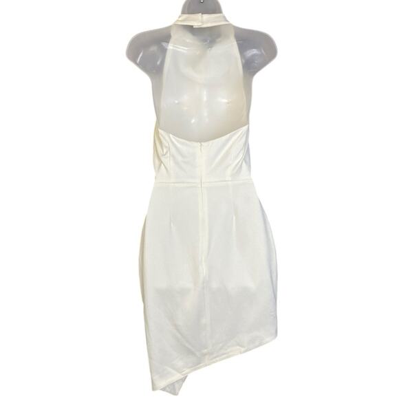 NWT Ellliatt Camo ASYMMETRIC Ivory White SATIN Halter DRAPED Cocktail Mini DRESS - Picture 3 of 9